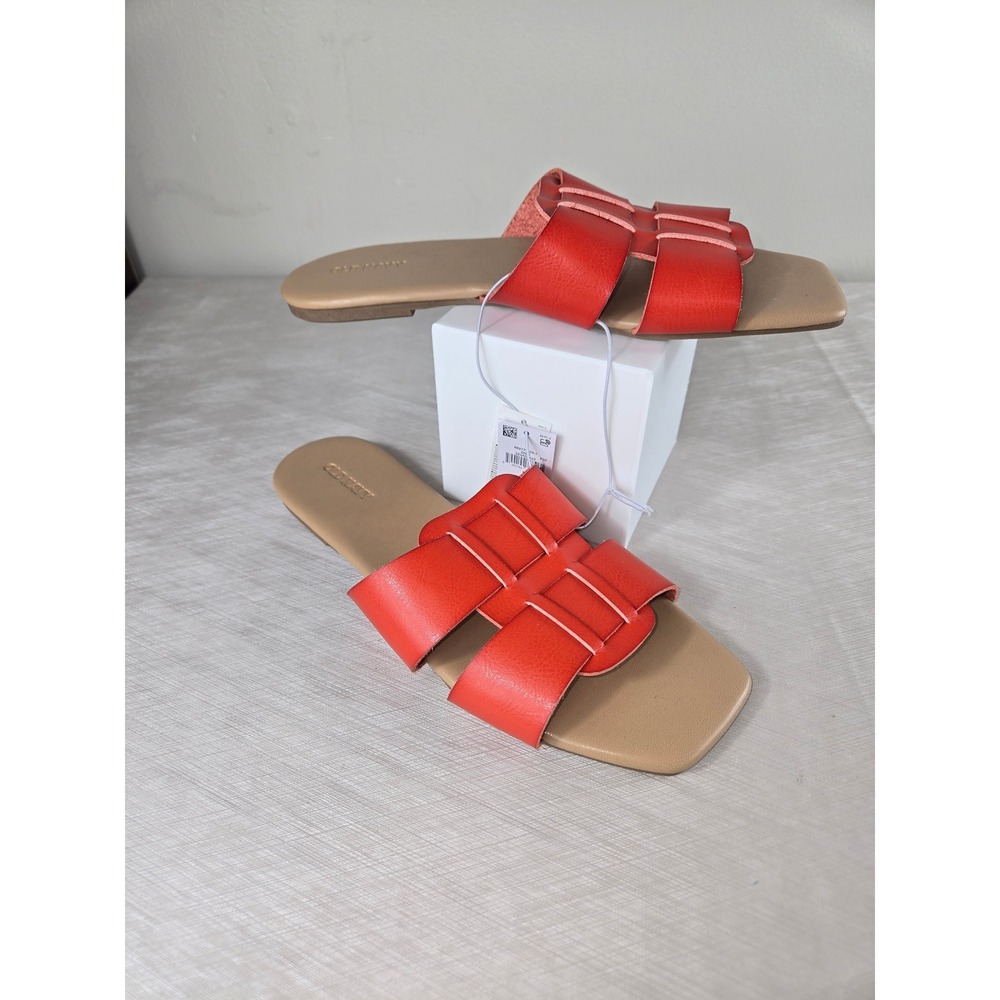 Old Navy Womens Red Faux Leather H-Strap Slide Sandals Square Toe Flat Size 9